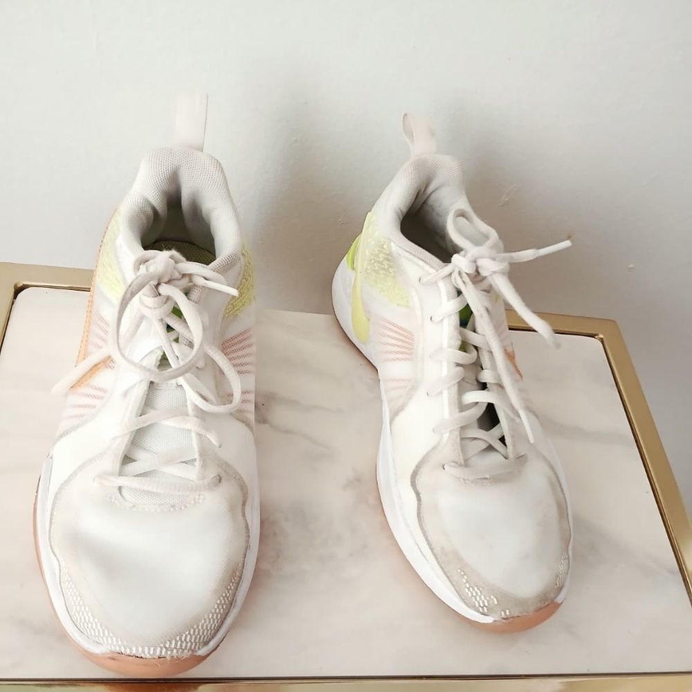Nike Peach & Neon Accent White Running Shoes Size 4Y